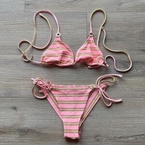 Aerie Pink and Yellow Striped Bikini Top & Bottom